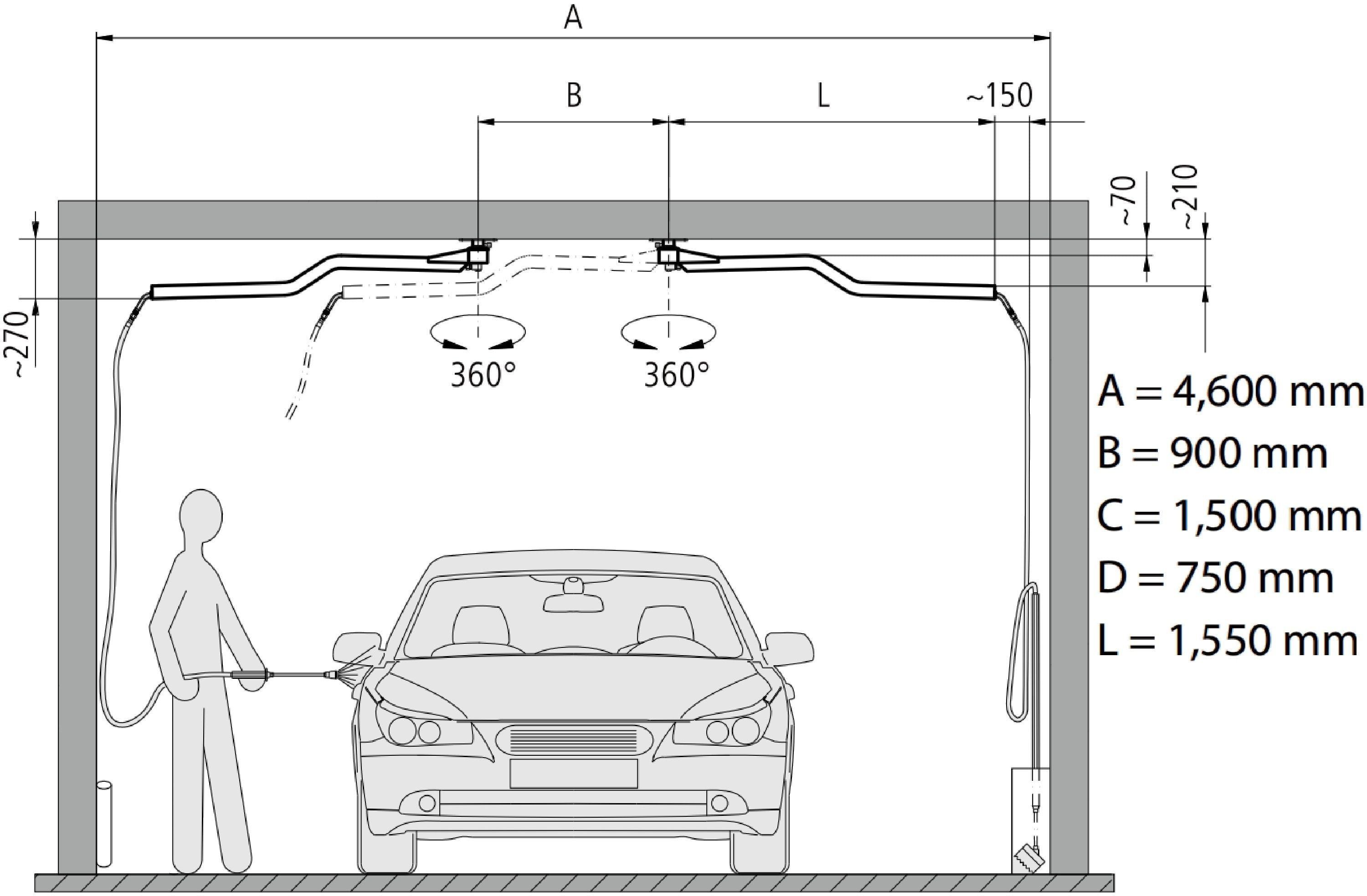 CAR WASH BOOM 1550mm, SUSPENSION, CEILING MOUNTED